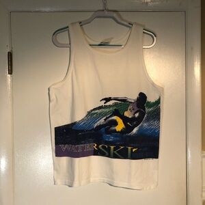 Vintage 1993 Newport Blue Water Ski Graphic Print Tank Top